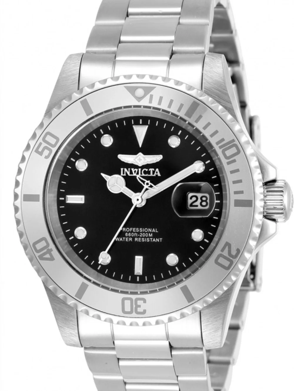 Invicta Pro Diver Men's Silver Stainless Steel Watch with Black Dial